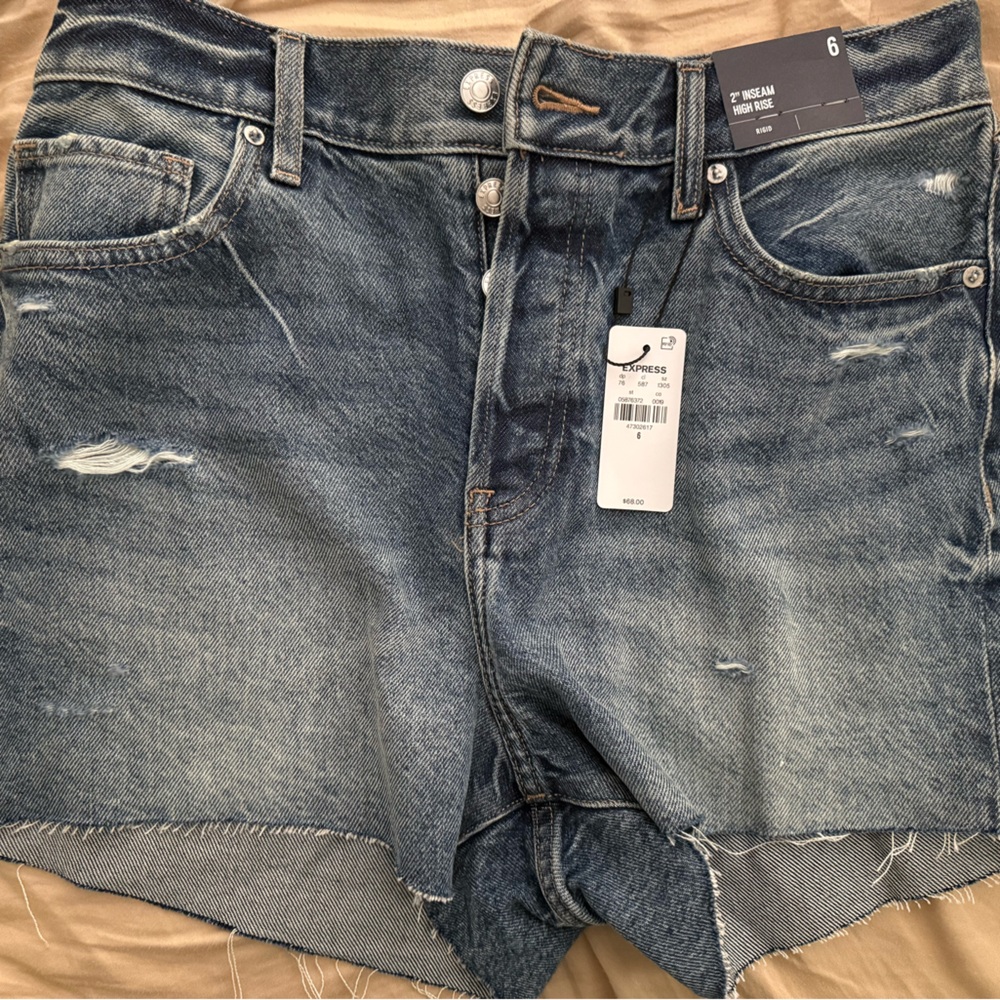 Express 2 inch inseam high waisted Distressed Denim Shorts